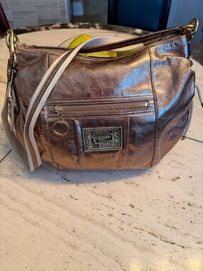 2012 Coach Poppy Metallic Bronze Shoulder Bag with Crossbody Strap Discontinued